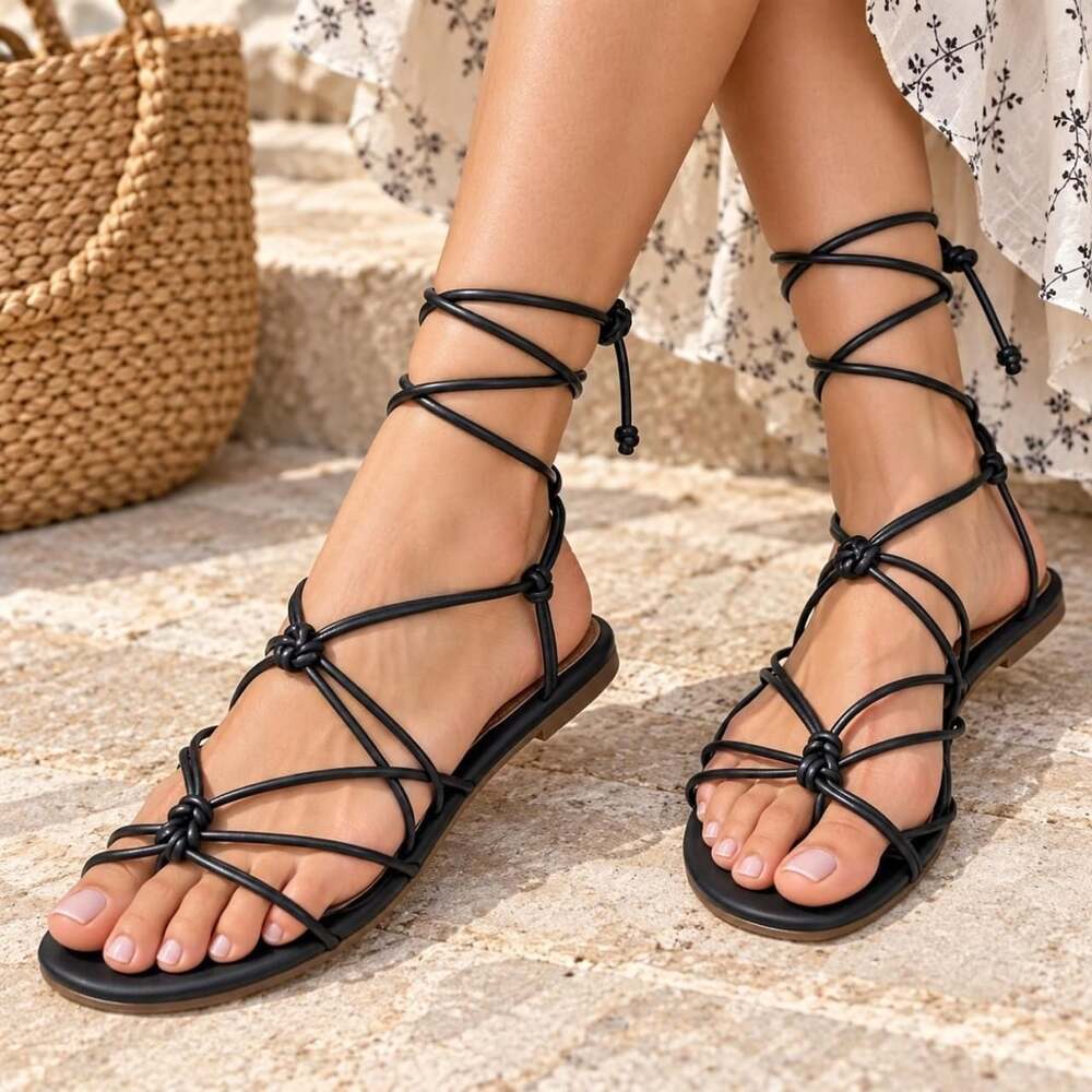 Scoop Black Lace-Up Gladiator Sandals Size 8